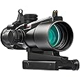 PINTY 4x32 Prism Scope with Fiber Sight, 4X Compact Tactical Rifle Scope with Fiber Reticle Sight, Iron Sights, Multicoated Lenses, Fiber Optical Scope for 20 mm Picatinny, Black