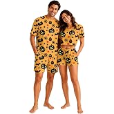 Matching Pjs for Couples Pumpkin Funny Short Sleeve Tops Matching Shorts | Animal Ghost Loungewear Fall Matching Couples Pajamas Halloween Pjs Women Set Mens Halloween Pajamas