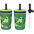 Zak Designs Dino Camo Kelso Tumbler 3pc Set, Leak-Proof Screw-On Lid with Straw, Bundle for Kids Includes Plastic and Stainless Steel Cups with Additional Sipper, 15 fluid ounces