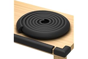 KOMFORTOLOGY Baby Proof Corners and Edges with Furniture Corner & Edge Safety Bumpers, Impact-Absorbent 18ft Bumper & 8 Foam Corner Protectors, Cushy, Thick, Odorless Table Edge Protectors for Baby, Child | Black