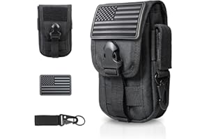 WYNEX Tactical Phone Pouch Molle,Smartphone Holster Bag EDC Utility Cellphone Lock Card Holder Organizer Fit for Waist Belt Case Include Tactical Gear Clip and U.S.A Patch