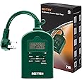 BESTTEN 7 Day Outdoor Digital Programmable Timer with Clock and Push Button, Countdown Timer with Dual Grounded Outlets, Weatherproof, Green, ETL Listed