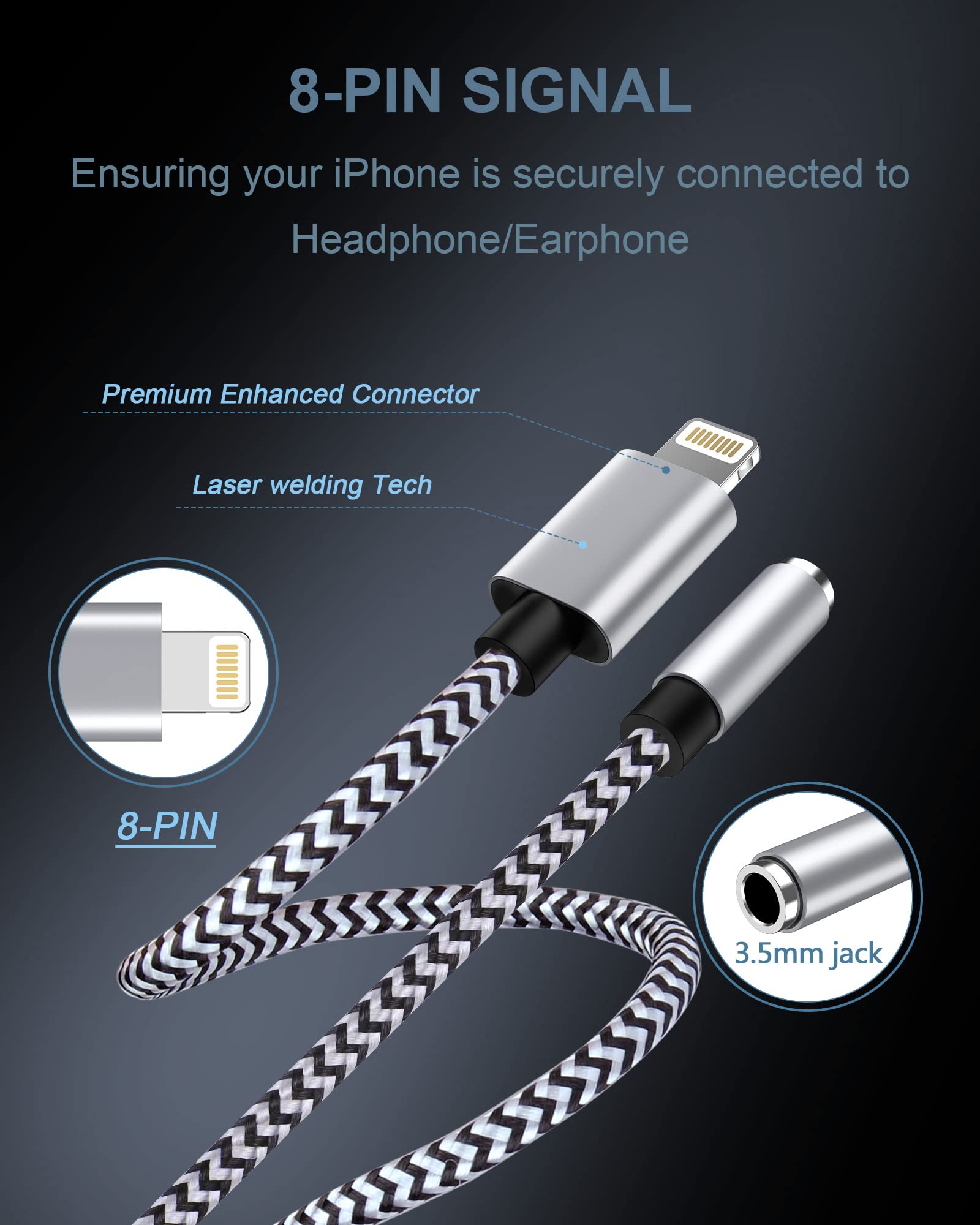 2Pack iPhone Headphone Adapter, [Apple MFi Certified] Lightning to 3.5mm Headphone/Earphone Audio Aux Jack Adapter iPhone Aux Adapter Dongle for iPhone 14 13 12 11 Pro Max Plus Mini XR XS 8 iPad iPod