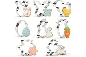 8 Pieces Easter Cookie Cutter Set – Rabbit, Chick, Carrot, Egg, Hopping Bunny, Butterfly & Flower Shapes – Stainless Steel Bi
