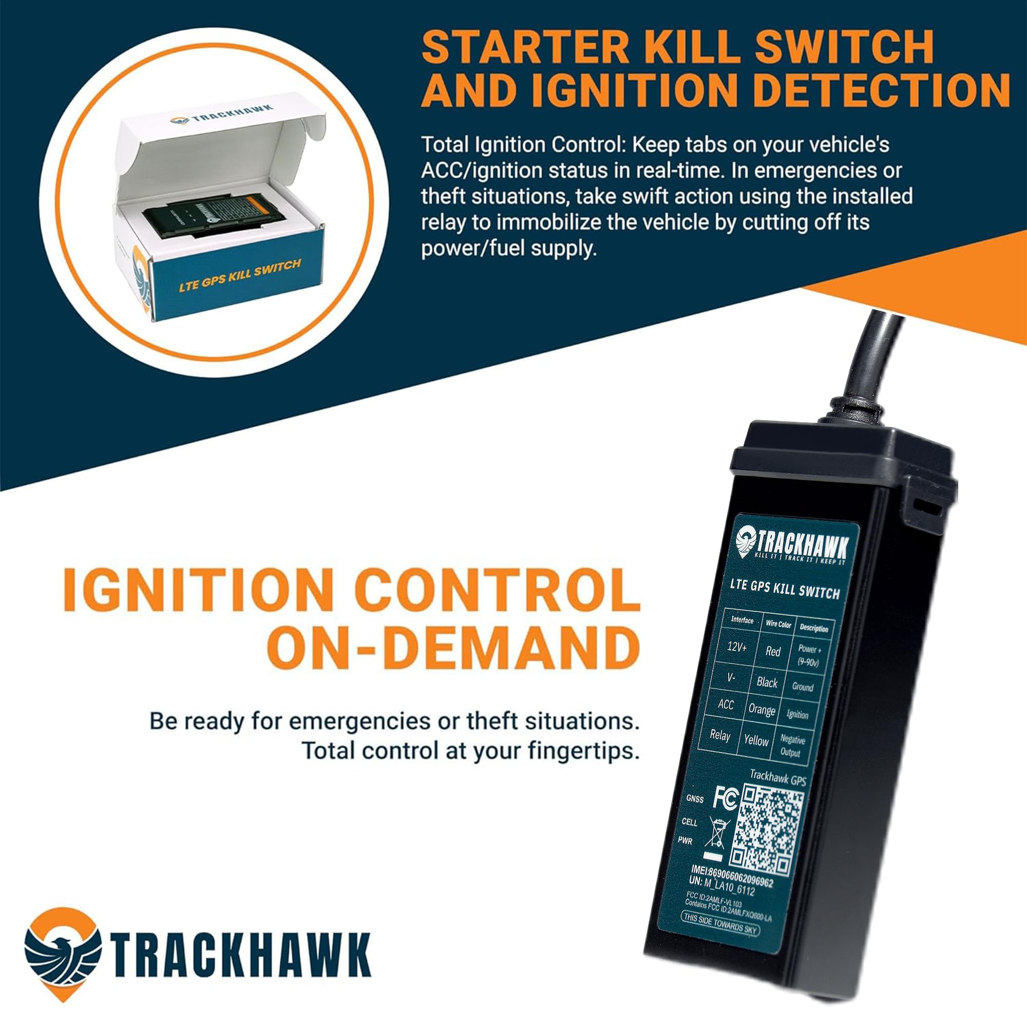 Trackhawk VL03 GPS Kill Switch 4G LTE Tracker – Real-Time Tracking for Cars, Trucks, and Trailers, Vehicle Monitoring with Kill Switch - Monitoring Device, Live-Tracking, Subscription Required - VL03