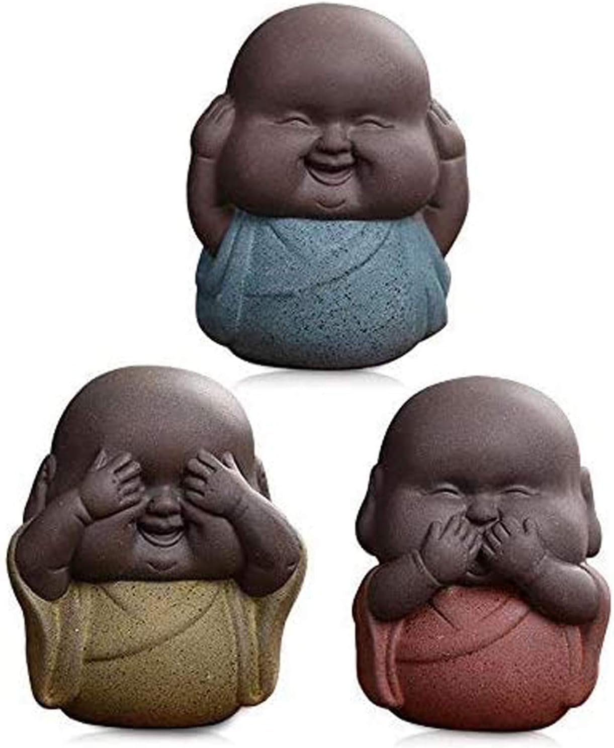 FishMM Set of 3 Monks Figurine, Ceramic Wise Monks Decorative Ornaments, Hear No Evil See No Evil Speak No Evil Statue, Car Home Desk Shelf Decor Collectible Art