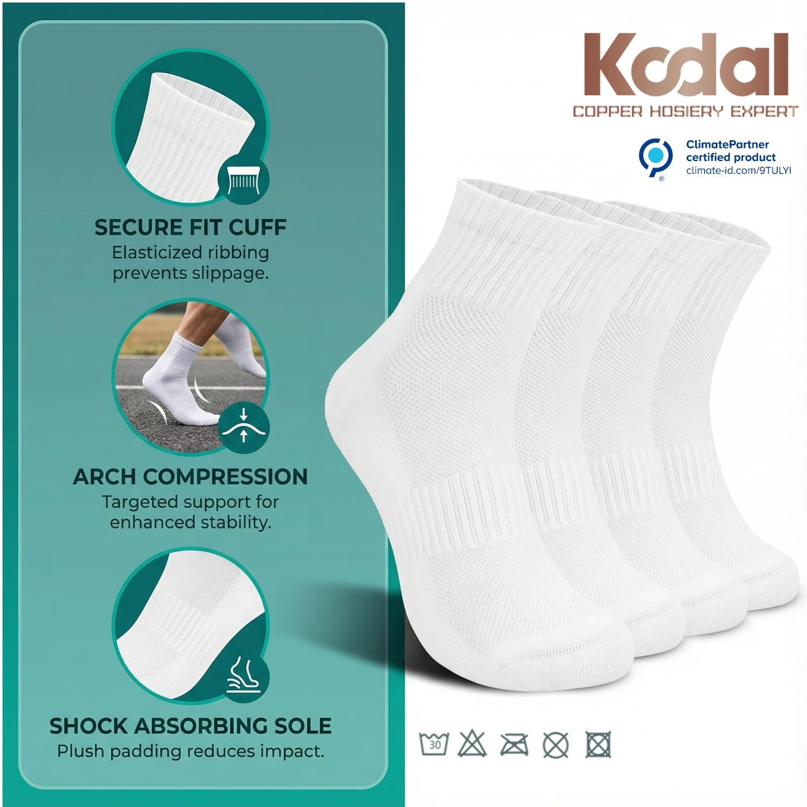 Kodal Copper Ankle Running Socks for Men Women Cushion Cotton Quarter Socks Odor Control for Smelly Sweaty Feet 4 Pairs