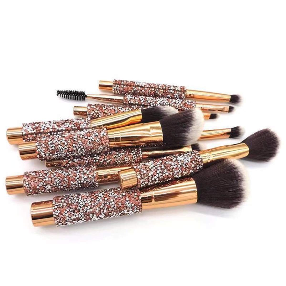 Easy to Use Professional Quality Cosmetic 10 Pcs Diamond-encrusted Makeup Brush Wrap Eye Shadow Brush Rose Gold Set Brush Combination Beauty Tools