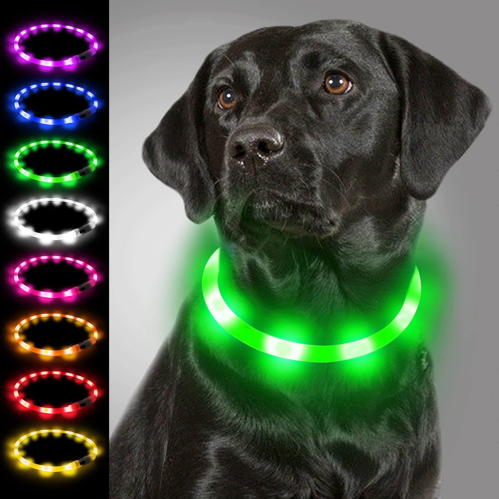 Joytale Light Up Dog Collar, Flashing LED for Night Walking, Rechargeable Glow Collars for Puppy Small Medium and Large Dogs, Green