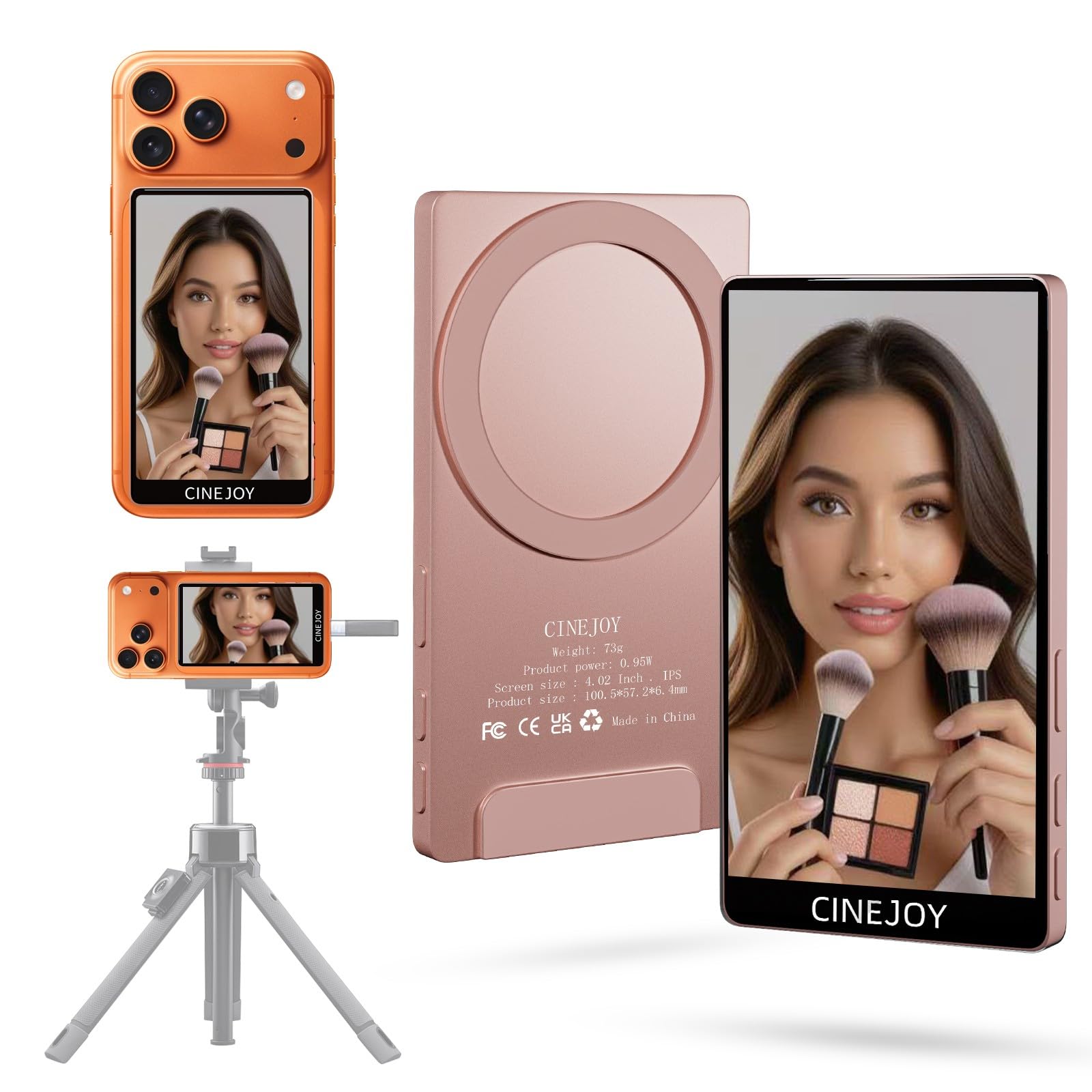 EACHSHOT CineJoy M2 Back Selfie Monitor Screen for iPhone 𝗡𝗼 𝗟𝗮𝘁𝗲𝗻𝗰𝘆 4K 120fps Back Camera Monitor 𝗳𝗼𝗿 𝗶𝗣𝗵𝗼𝗻𝗲 𝟭𝟳,𝟭𝟲,𝟭𝟱, with Mic Port for Vlog Tiktok Live Streaming (Pink)