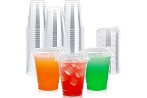 Lilymicky [100 PACK] 12 oz Clear Plastic Cups With Strawless Sip Lids, Disposable Plastic Cups With Sip Through Lids for Ice Coffee, Smoothie, Slurpee, or Any Cold Drinks