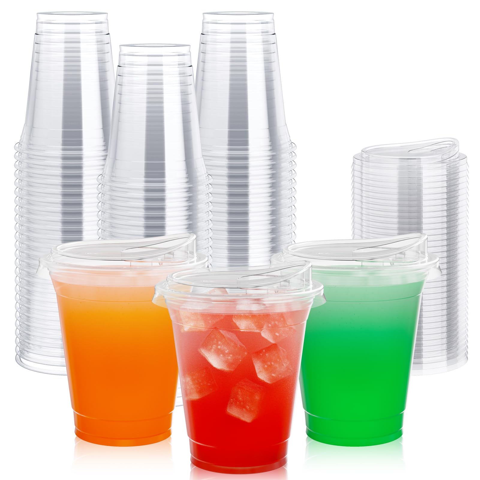 Photo 1 of Lilymicky [100 PACK] 12 oz Clear Plastic Cups With Strawless Sip Lids, Disposable Plastic Cups With Sip Through Lids for Ice Coffee, Smoothie, Slurpee, or Any Cold Drinks