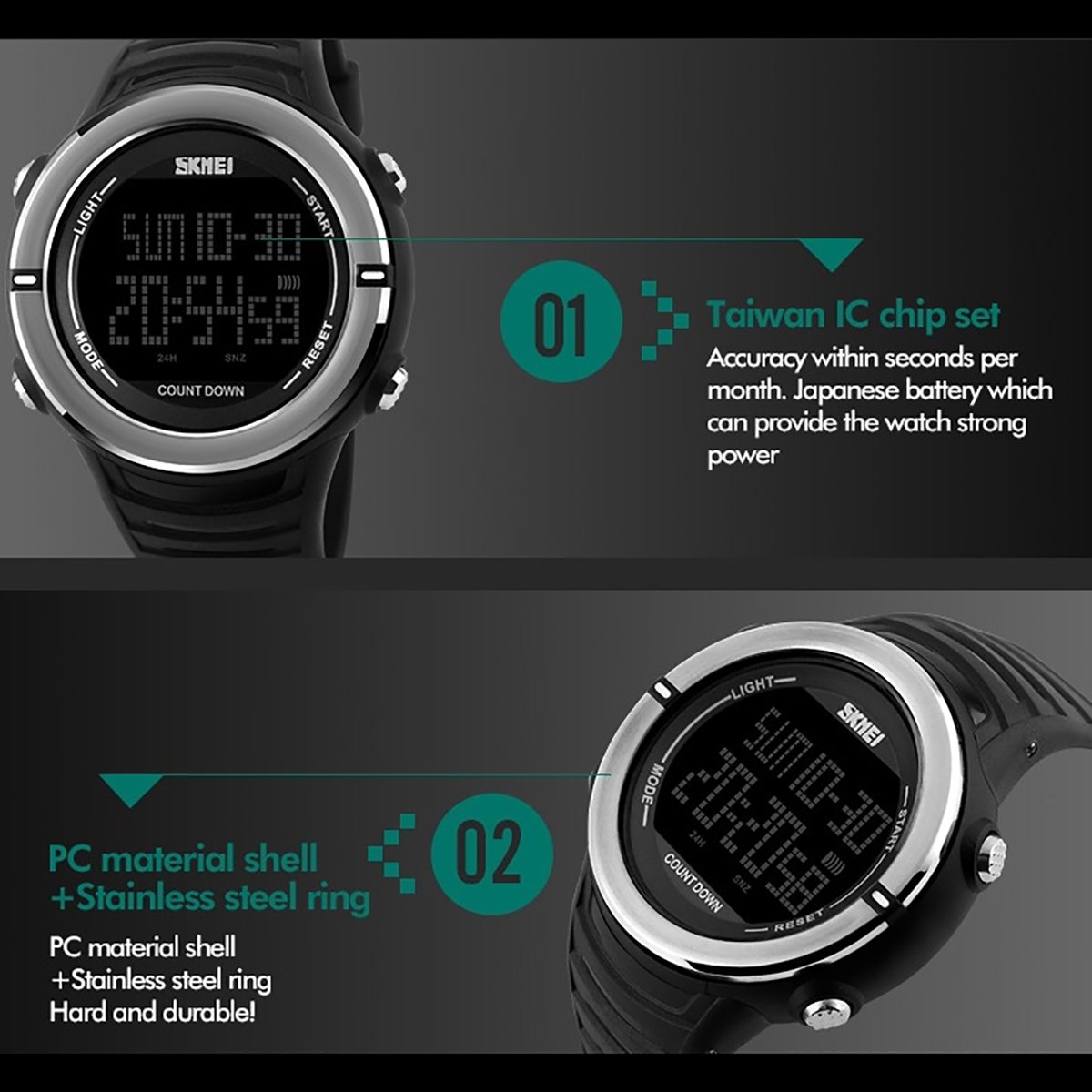 modiwen Hombres Digital deportes al aire libre relojes con pantalla de tiempo Dual multifunción resistente al agua reloj