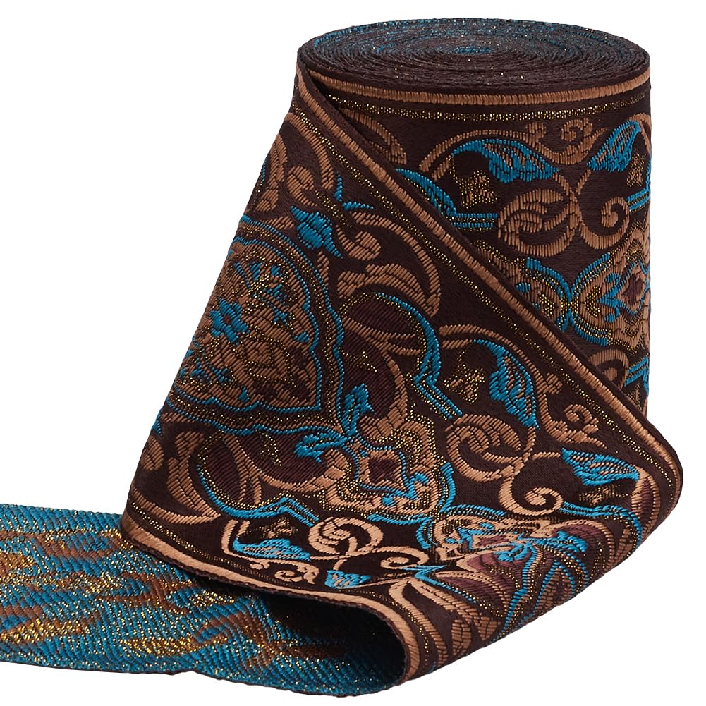 GORGECRAFT 5M x 9CM Boho Jacquard Ribbon Deep Sky Blue Polyester Wide Vintage Embroidery Lace Trim Roll Ethnic Woven Floral Fabric Trim for Sewing Clothing Handmade Bag Gift Christmas Decor