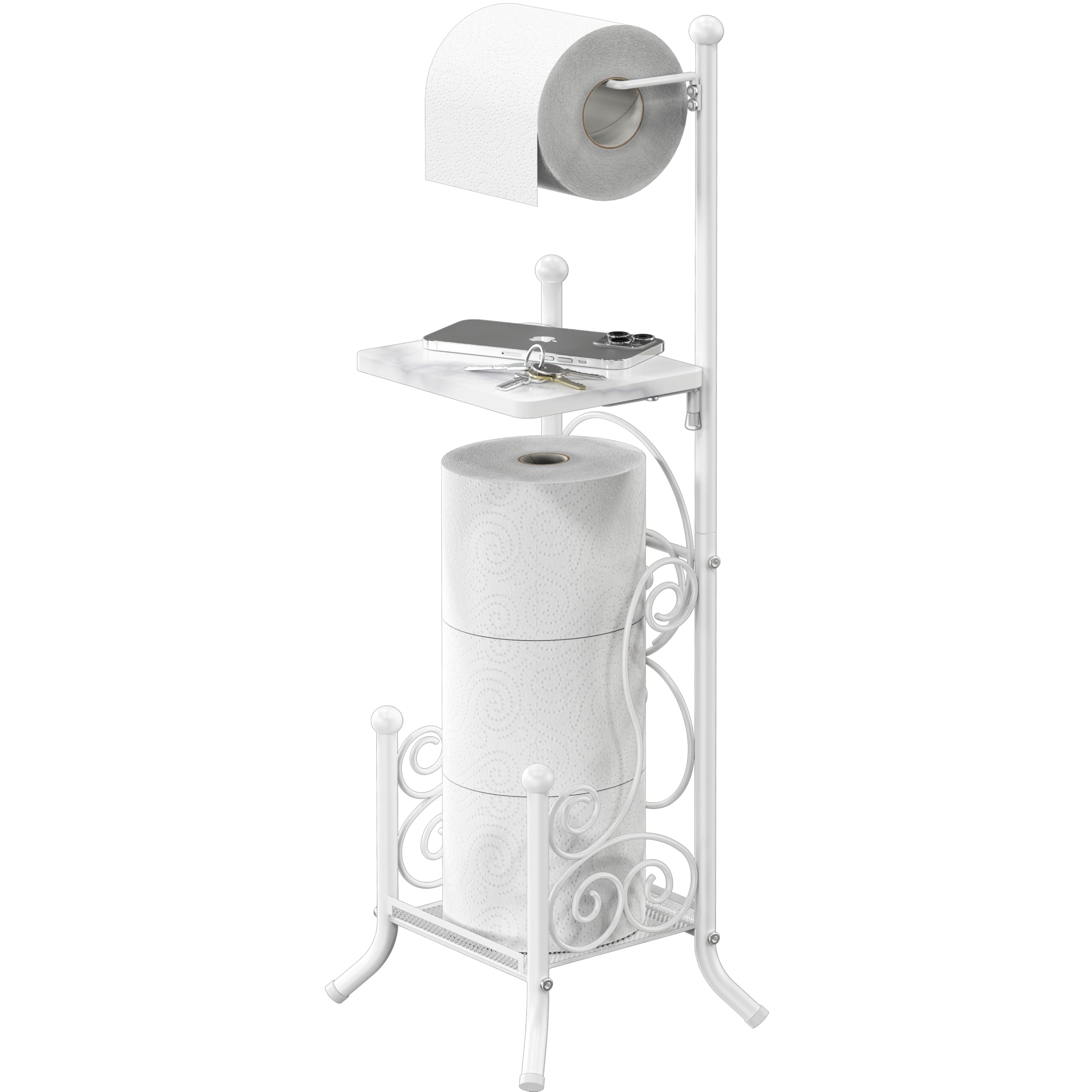 Photo 1 of Simple Houseware English Style Bathroom Toilet Tissue Roll Holder Stand with Shelf, White