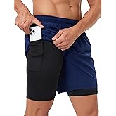 Naarts Men's 2 in 1 Athletic Running Shorts Quick Dry 5 Inch Lightweight Workout Gym Shorts with Liner and Pockets