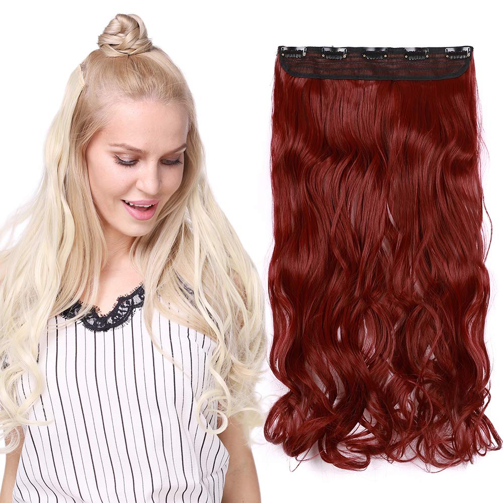 Silk-co Clip in Hair Extensions Maroon/Dark Red One Piece Hairpiece Hair Extension Long Curly Synthetic Hair[24in ] — image 1