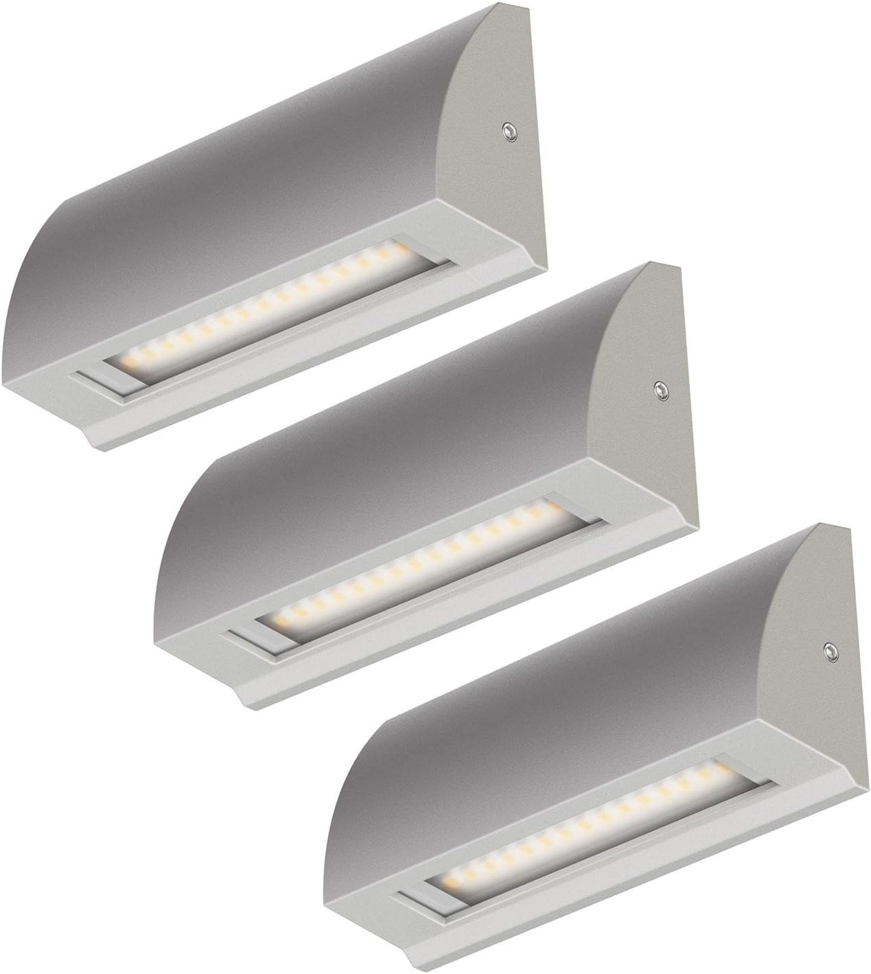 ledscom.de 3 LED wall Light/Staircase Light SEGIN for Outdoors IP54, Flat, Downlight, Grey matt, Angular, 3.8 W, 265lm, Warm White