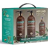 ARGAN MAGIC Hair Care Essentials Trio - Shine Boosting Shampoo | Moisturizing Conditioner | 10 in 1 Leave in Spray | Restores Shine & Elasticity | Hydrates | Detangles | Made in USA (32 oz / 8 oz)