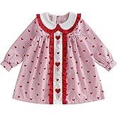 Toddler Little Girl Smocked Valentines Day Dress Love Heart Print Long Sleeve Doll Collar Plaid Dress