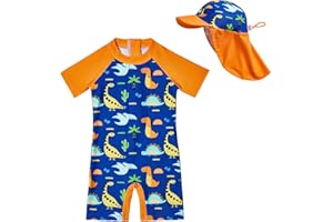 Lilian&Gema Toddler Boy Swimsuit UPF 50+ Protection One Piece Zipper Bathing Suit Baby Swimsuit with Adjustable Sun Hat