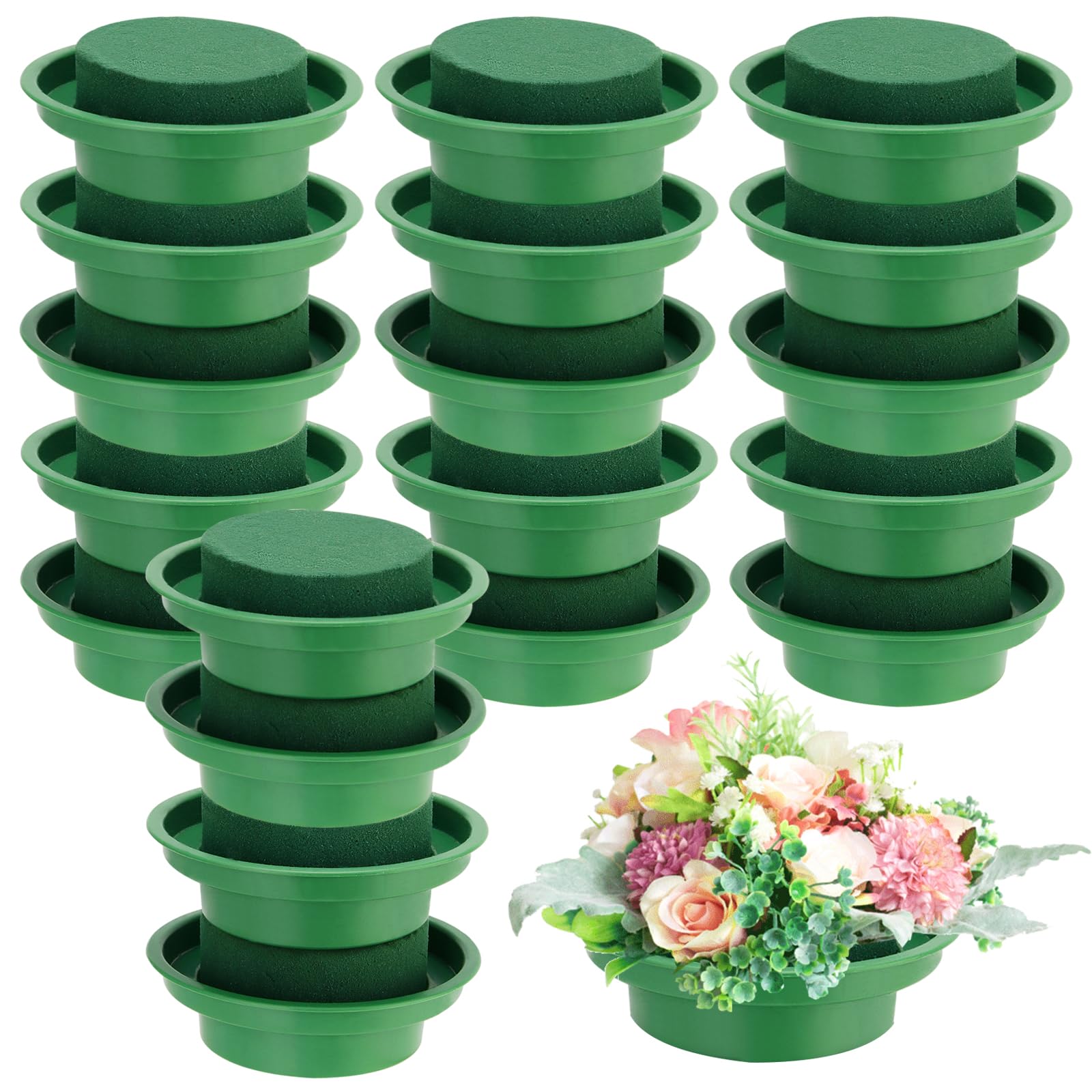 Photo 1 of PINGEUI 20 Pack 4.7 Inch Floral Foam with Bowl, Round Wet Floral Foam, Green DIY Flower Arrangement Kit, Flower Supplies Foam for Decoration