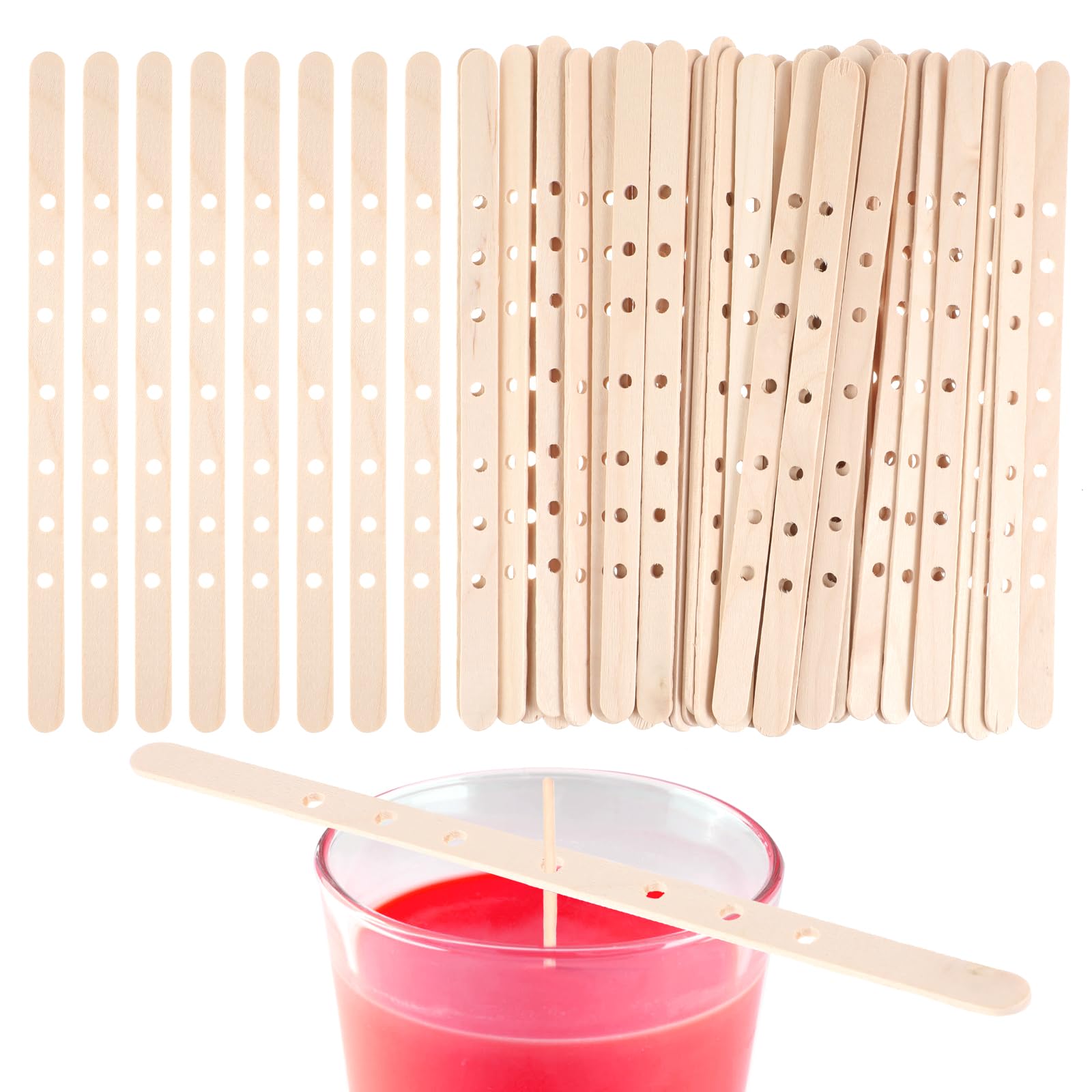 Sibba Wooden Candle Wick Holders 50 Pcs Candle Wicks Centering Device Multiwick Bars Wax Stick Clips Making Crafting Supplies Large Wick Holders for DIY Material Package Mold