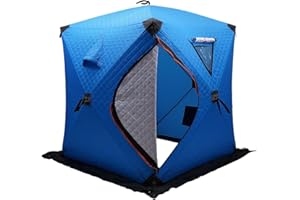 AOOCHU Ice Fishing Shelter Portable Thermal Tent Fishing Tents Outdoor D-Shaped Door Picnics Insulated Windproof 57 * 57 * 65 in 1-2People Ice Fishing Shanty with Backpack & Carry Bag (Blue)