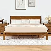 Softa Mikor King Japanese Joinery Bed Frame, Solid Wood, No-Tool Setup | Solid Rubberwood Bed Frame with Headboard, 1500 Lbs Support, SGS Certified, No-Tool Setup, Storage Shelf, USB-A/C Port