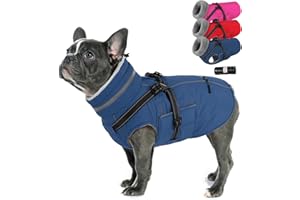 PETDSH Dog Coat Large, Built-in Harness Dog Jacket with Warm Fleece Lining, Waterproof Reflective Dogs Winter Coat, Pet Coats