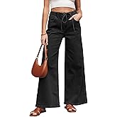 EGOCKAL Women's Wide Leg Jeans Trendy High Waisted Stretchy Jeans with Drawstring Elastic Waist Denim Pants