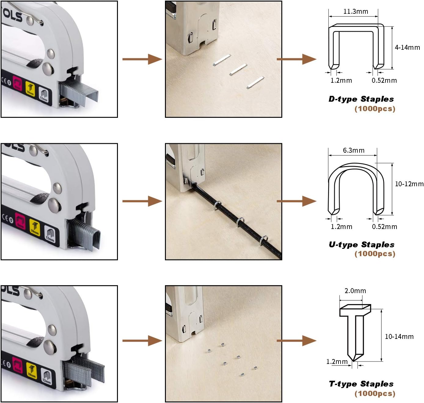 WETOLS Staple Gun with Remover, Heavy Duty Staple Gun, 3 in 1 Manual Nail Gun with 3000 Staples(D, U and T-Type), for Upholstery, Material Repair, Carpentry, Decoration, Furniture, DIY WE-809 : Office Products