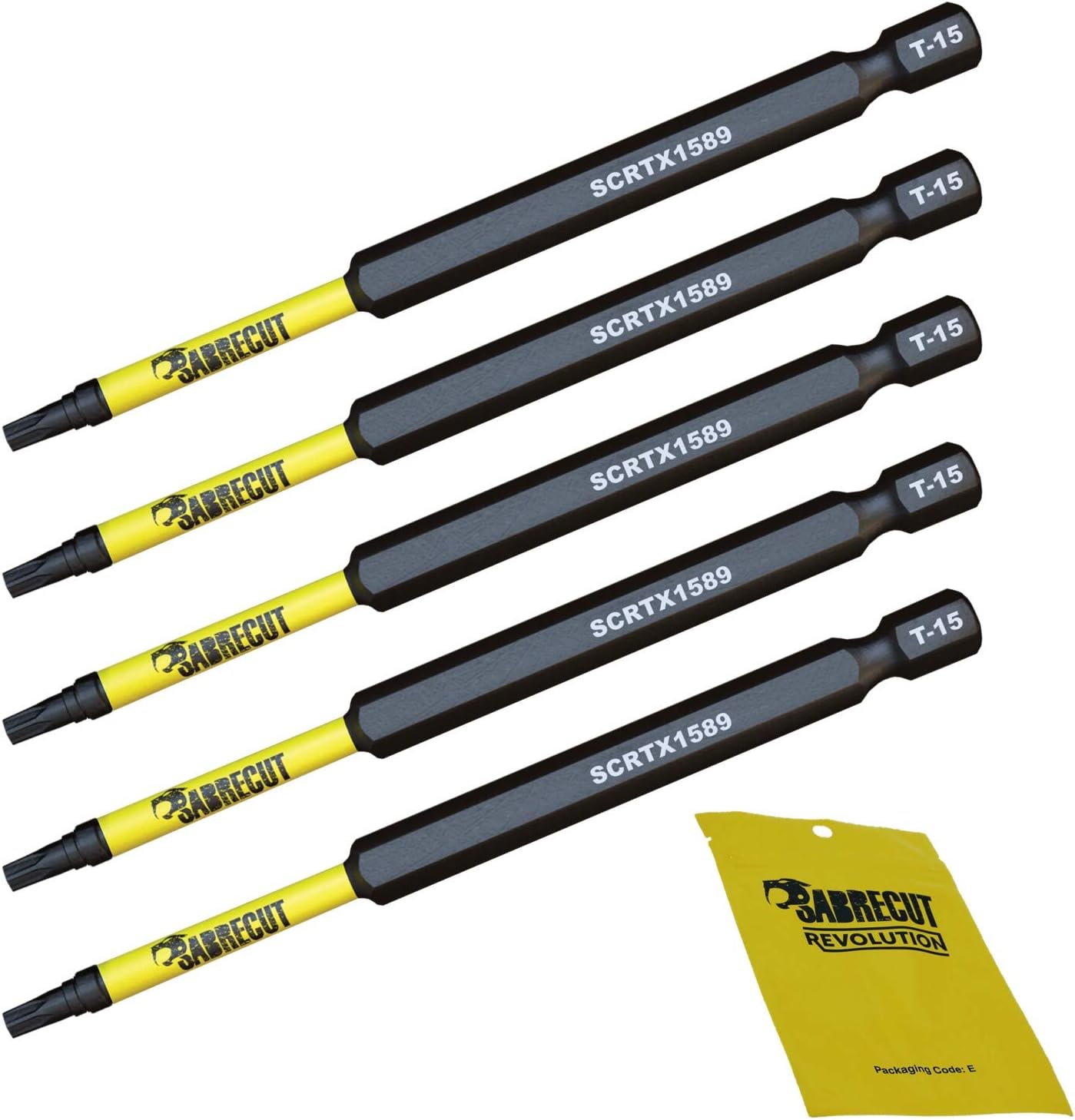 5 x SabreCut SCTX1589_5 89mm T15 TX15 Magnetic Impact Screwdriver Driver Bits Set Torx Heavy Duty, 1/4 inches