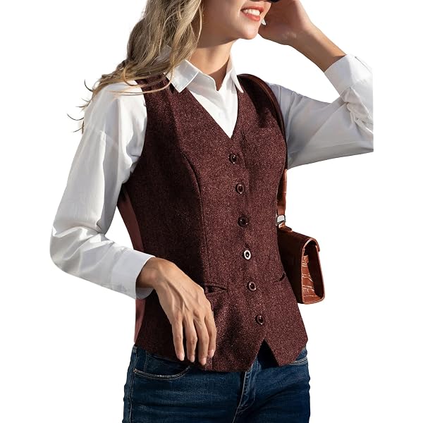 Allegra K Tweed Plaid Vest For Women's Button Down Sleeveless Vintage