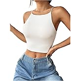 SHENHE Women's Spaghetti Strap Crop Square Neck Tank Top Sleeveless Fitted Casual Vest