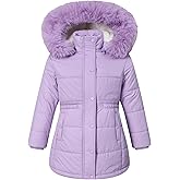 MAJSEBI Girls Winter Jacket Long Puffer Coat with Removable Hood,Kid's Warm Insulated Parka for Cold Weather, Full Zip