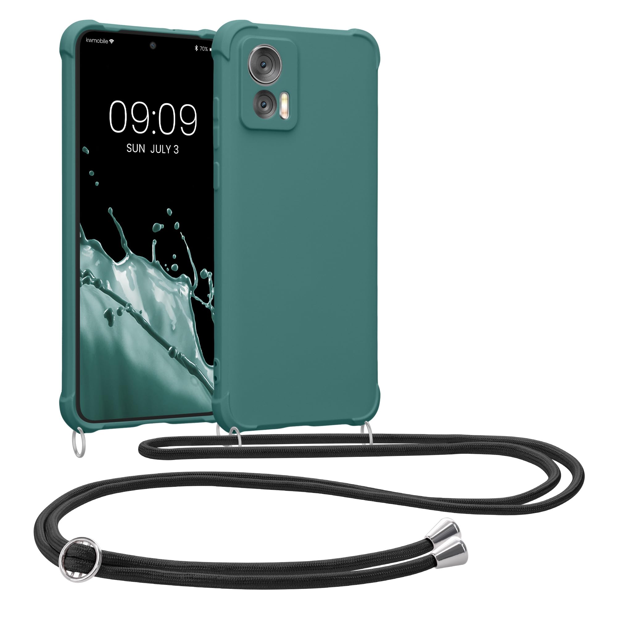 kwmobile Crossbody Case Compatible with Motorola Edge 30 Neo Case - TPU Silicone Cover with Strap - Petrol