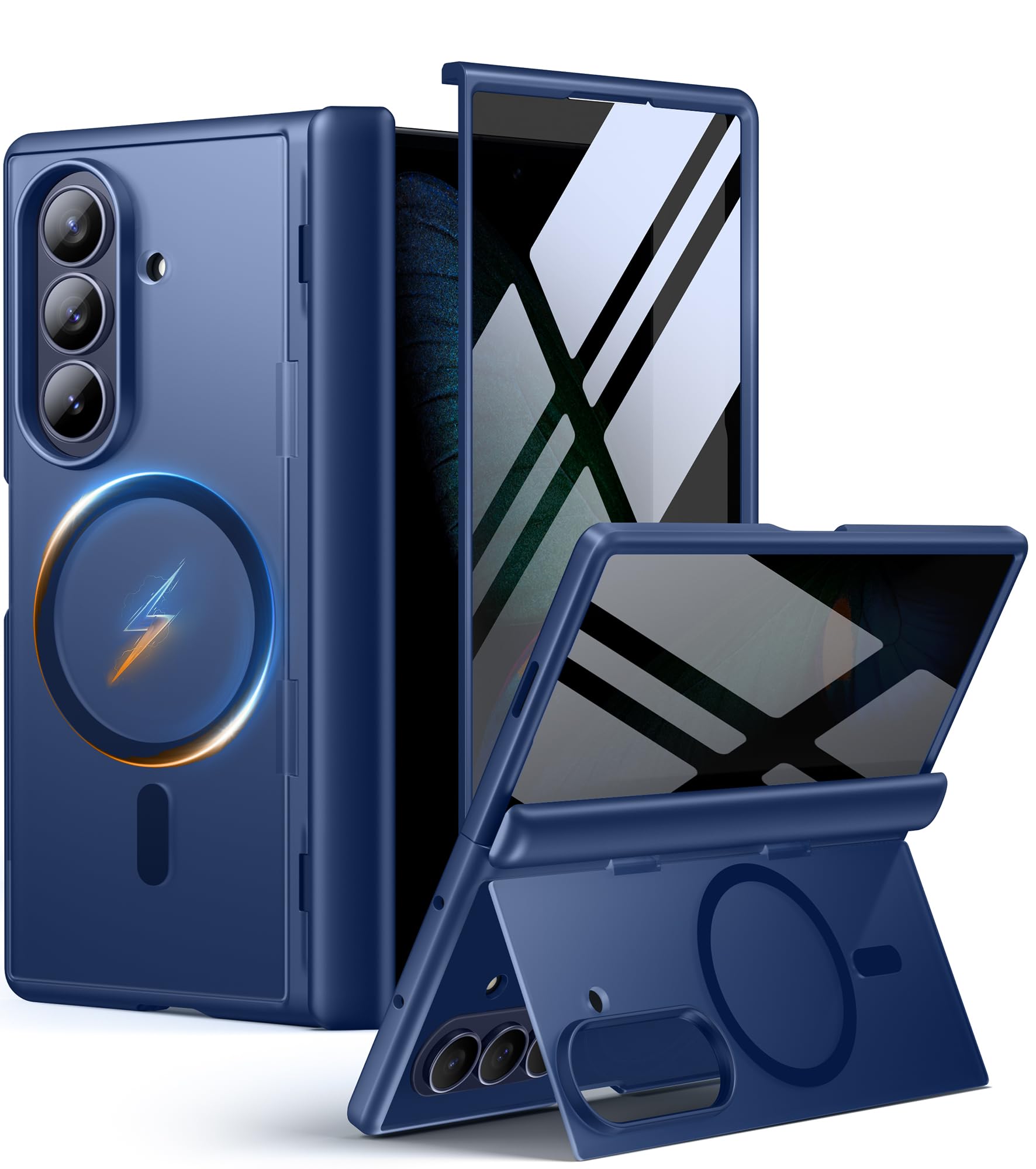 Photo 1 of MOBOSI for Samsung Galaxy Z Fold 7 Case with Privacy Screen Protector, [Compatible with Magsafe], [Built-in Kickstand & Full Body Hinge Protection] Magnetic Slim Phone Case for Z Fold7, Blue