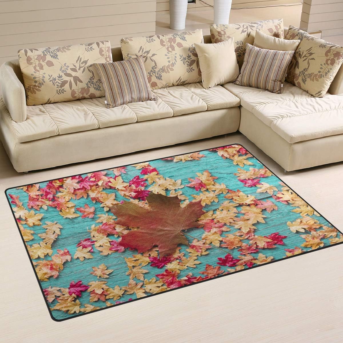 Maple Leaves Coloured Wooden background Area Rugs Modern NonSlip Floor