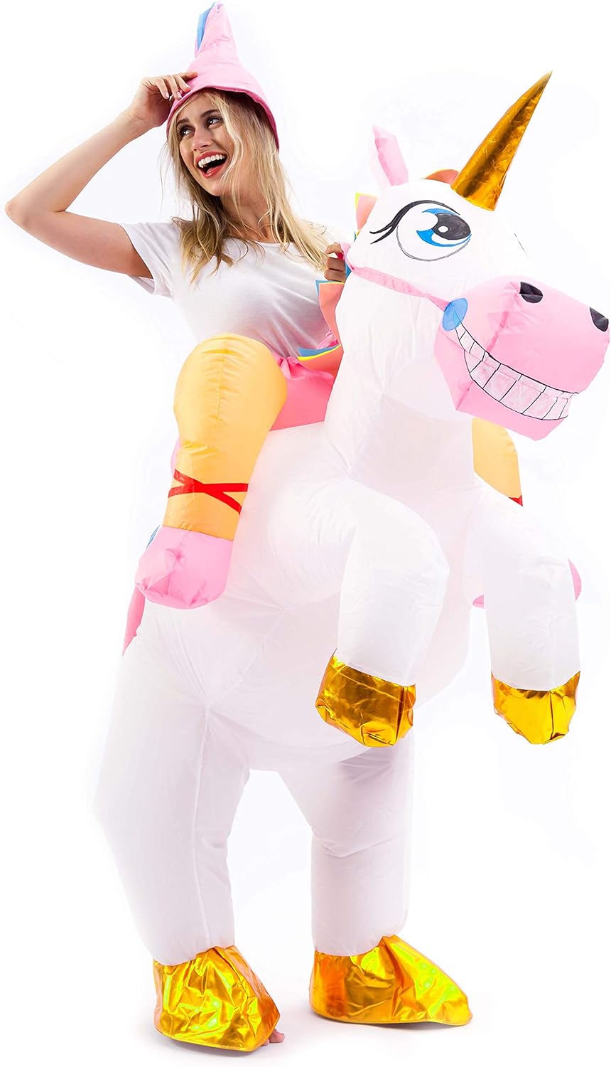 Spooktacular Creations Inflatable Costume Unicorn Riding a Unicorn Air Blow-up Deluxe Halloween Costume - Adult Size: Clothing