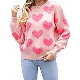 VFURYGD Women Heart Sweater Valentines Cute Crewneck Long Sleeve Oversized Love Sweaters Knit Pullover Tops