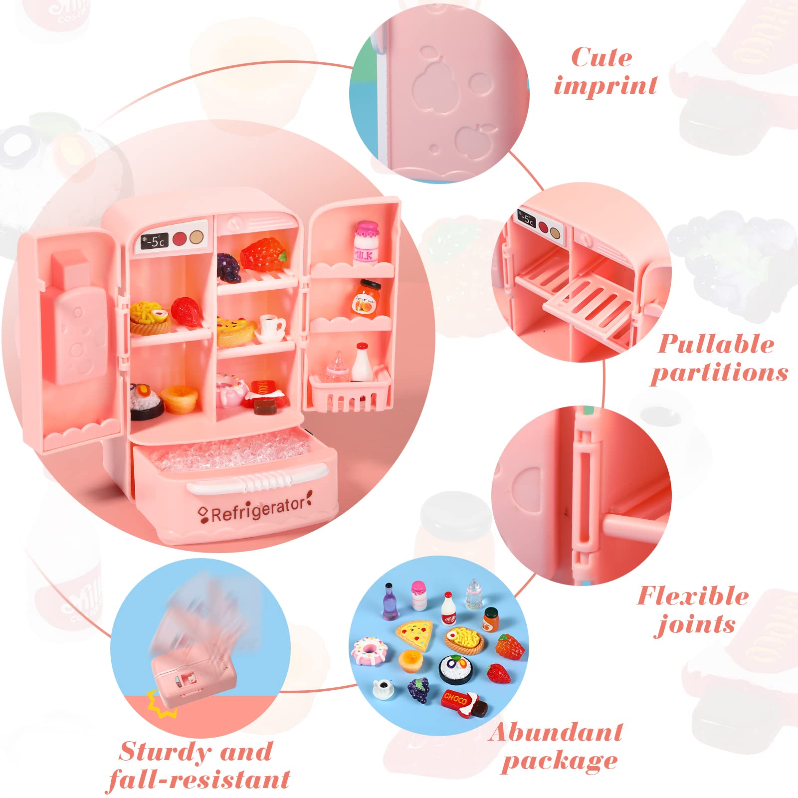 Civaner 17 Pieces Dollhouse Refrigerator Mini Fridge Toy with Christmas Mini Food Set Dollhouse Kitchen Furniture Food Toy Miniatures Kitchen Decoration Bottle Fruit Dessert for People (Lovely Style)