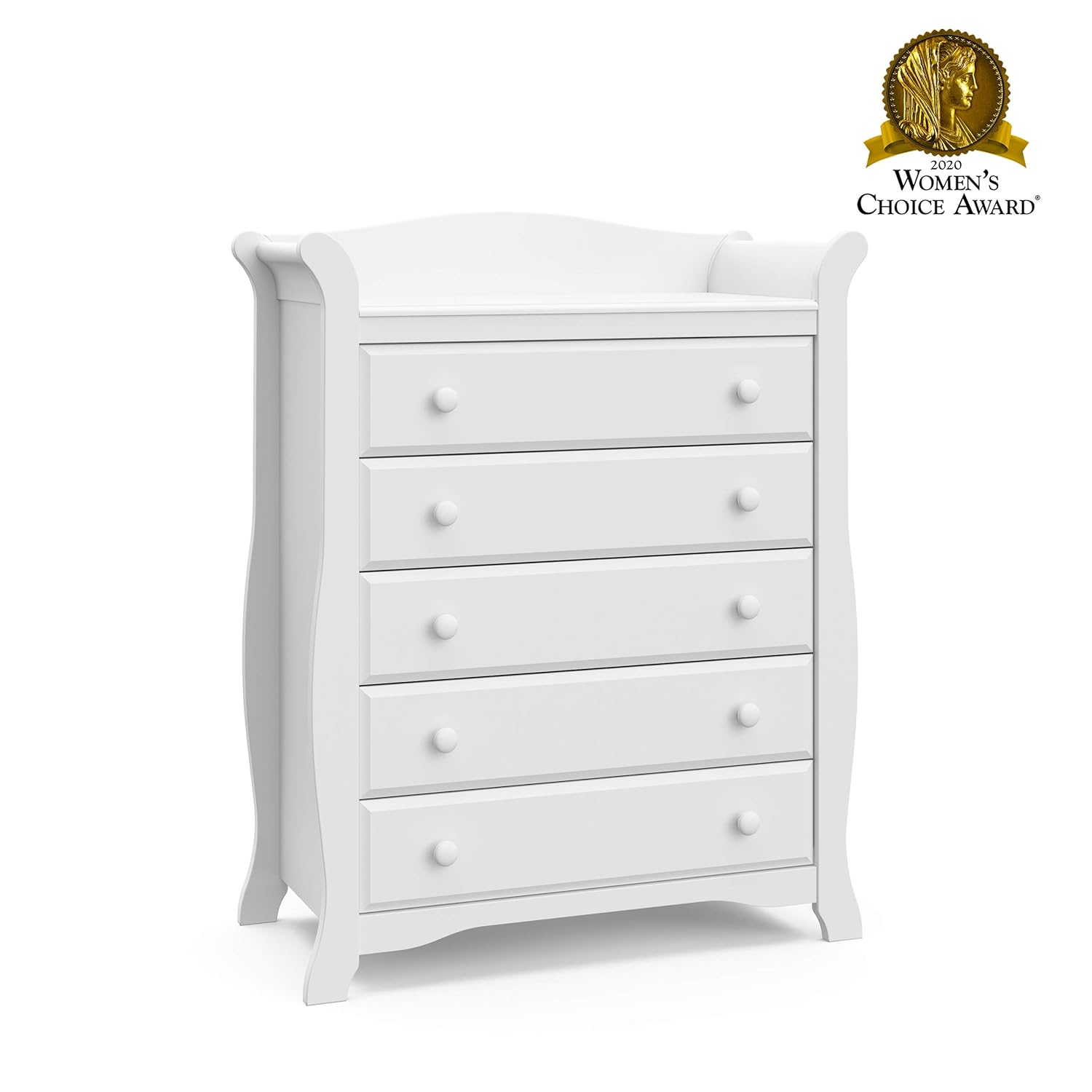 Storkcraft Avalon 5 Drawer Universal Dresser | Ideal for Nursery, Toddlers and Kids rooms | White : Baby