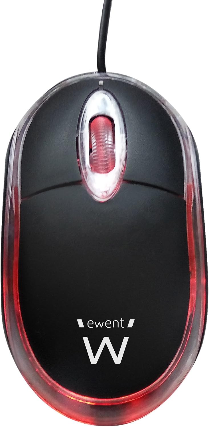 Ewent EW3174 Mini Optical Mouse, 1000dpi, 1.15m Cable, Black, Transparent