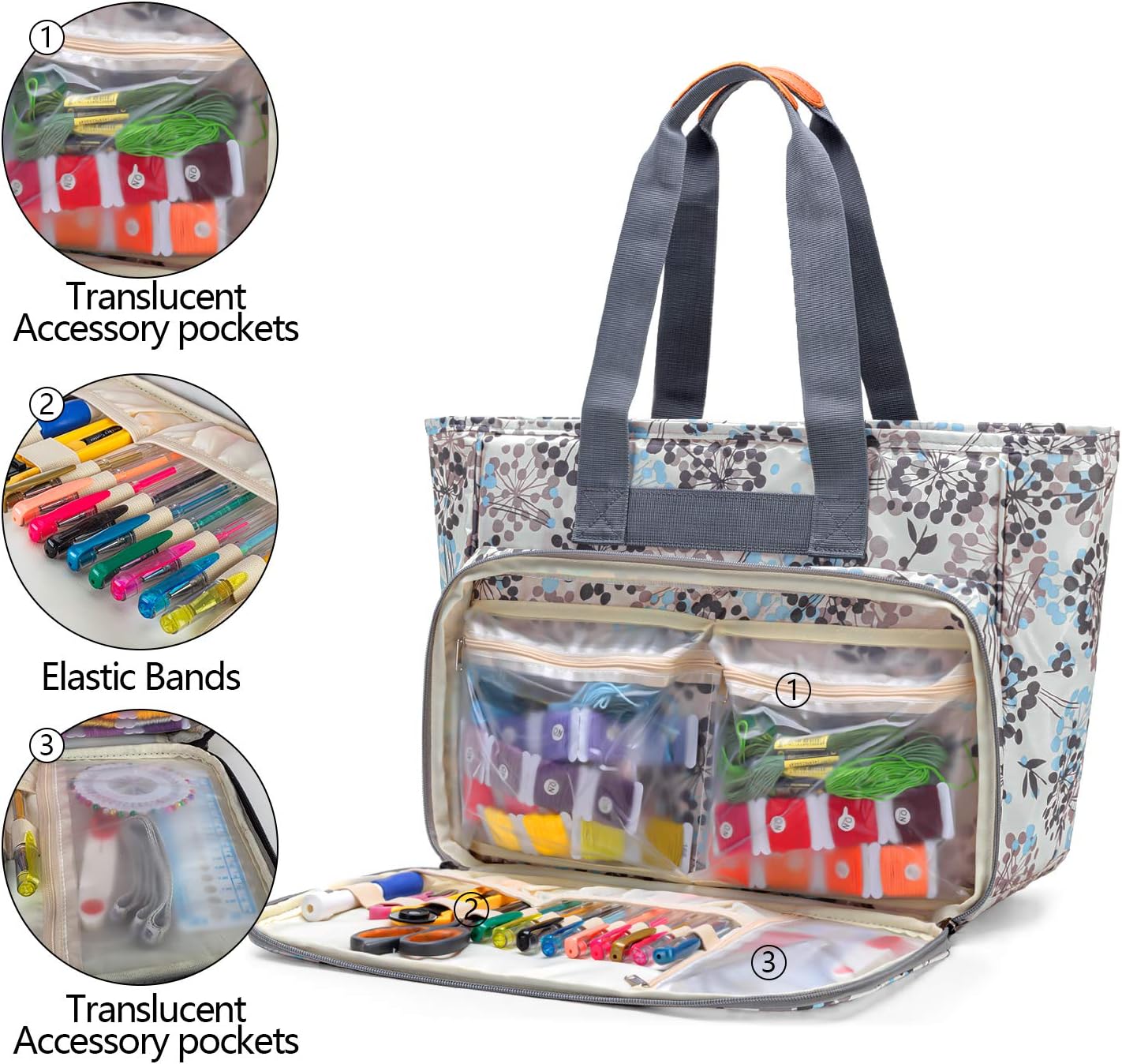 Yarwo Tote Bag for Embroidery Kits Embroidery Starter Kits Organiser with Multiple Pockets - Image 3