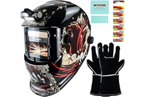 TRQWH Welding Helmet Auto Darkening Welding Hood 1/1/1/2 Top Optical Clarity Wide Shade 9-13 Welder Helmet with Light True Color Welding Mask with Welding Gloves (KTS-HD105)