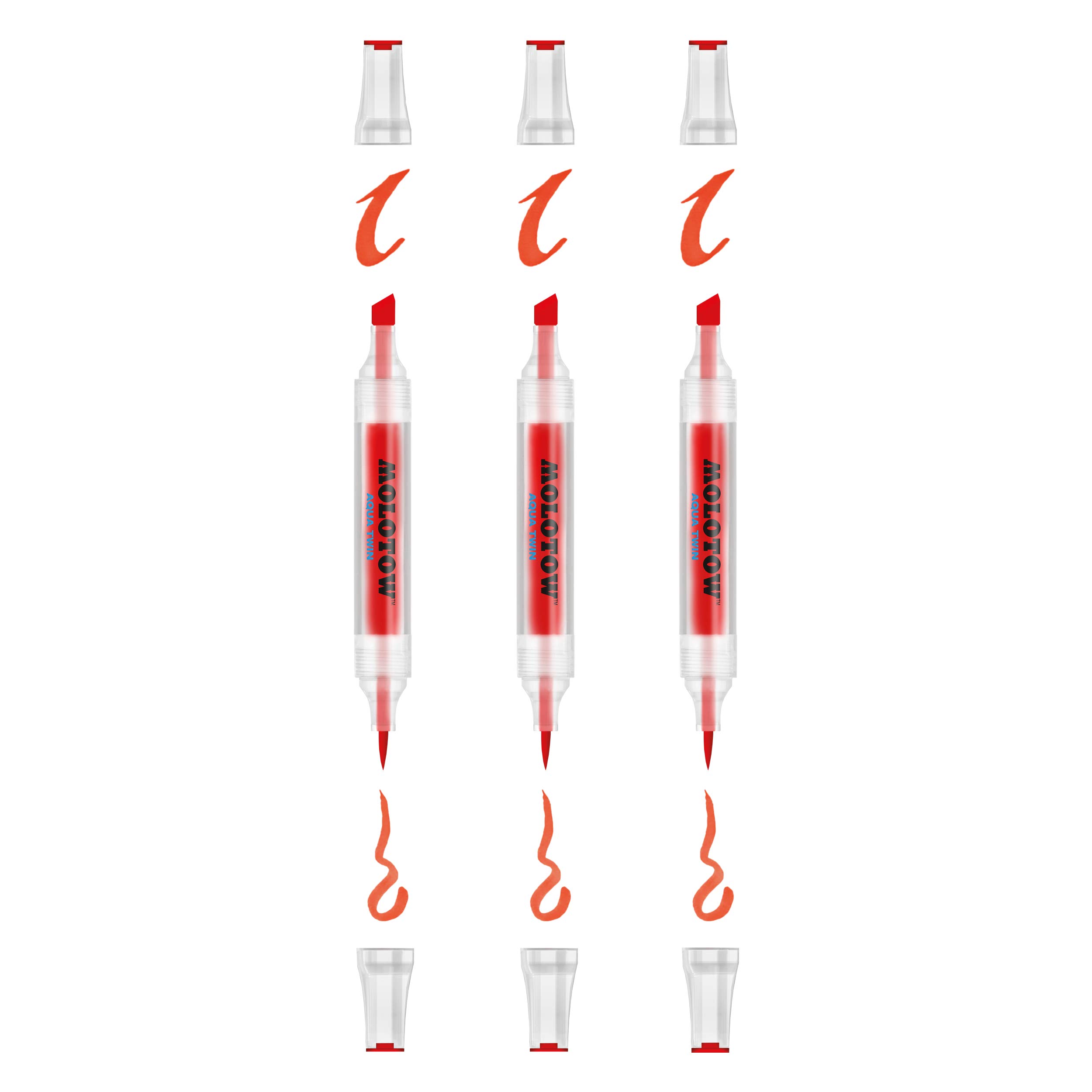 Molotow Aqua Twin Tip Marker (Water-Based Ink, Line Width 1 mm and 2-6 mm) Pack of 3 in Version Red