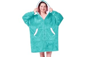 JOYWOO Turquoise Teal Wearable Blanket Hoodie, Birthday Gifts for Trendy Girls Girlfriend Stuff, Oversized Hooded Blanket for Adult Women, Cozy Sherpa Sweatshirt Blanket with Giant Pocket and Zipper
