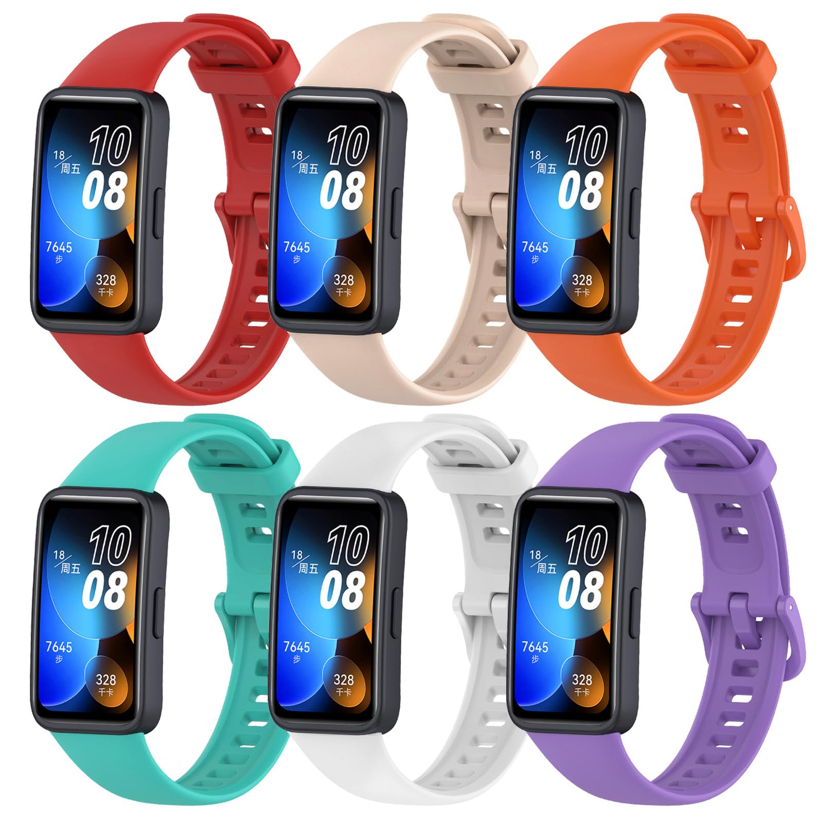CHULN 6 Pieces Straps Compatible with Huawei Band 8, Colourful Breathable Waterproof Soft Silicone Replacement Wristbands for Huawei Band 8., 6 pcs-A, Modern