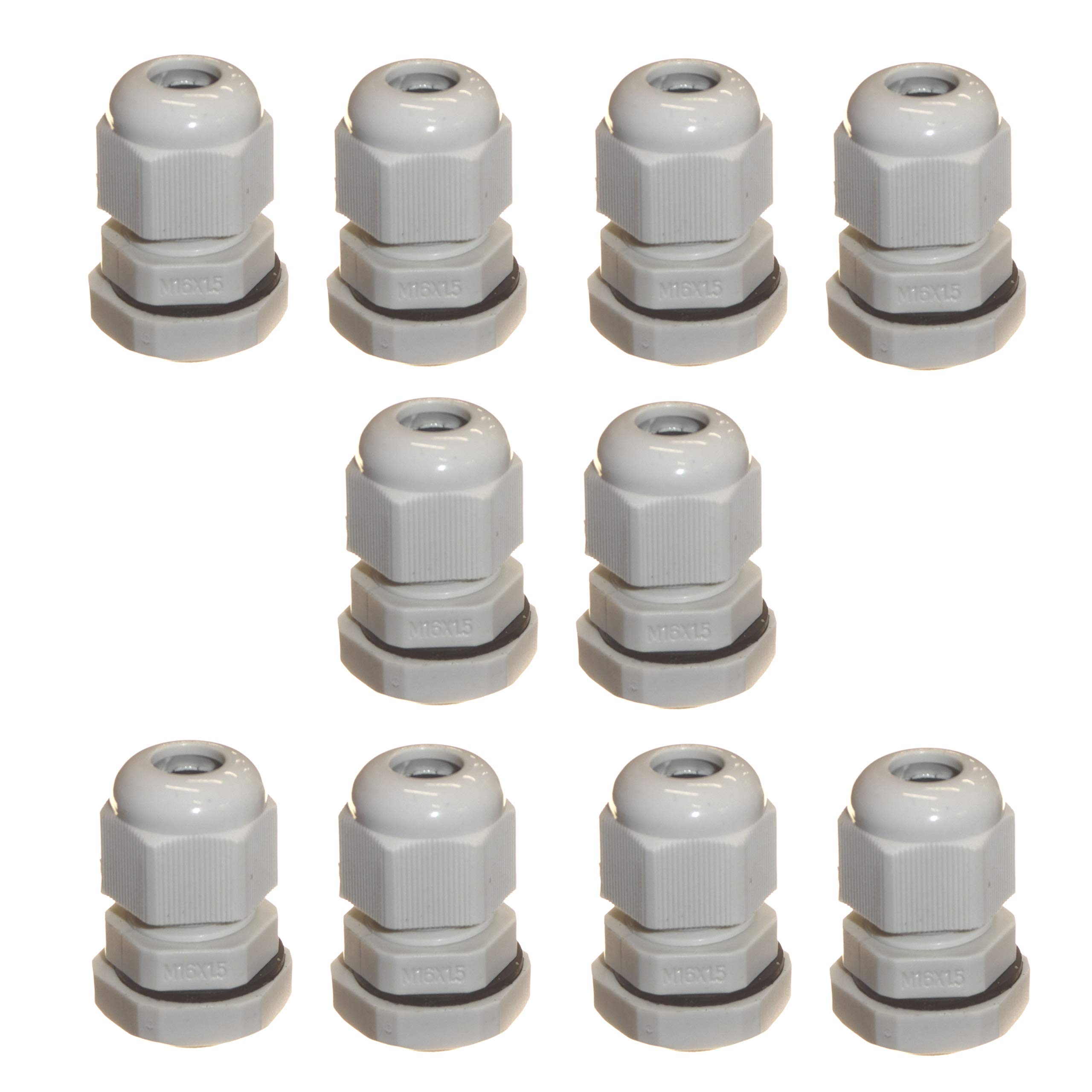 10 Pack Grey M16 16mm TRS Stuffing Compression Glands for 4-8mm Cable, Waterproof IP68 with Locknut and Washer